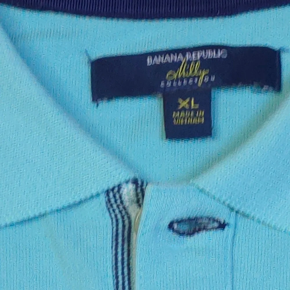 Banana Republic Milly Polo Mens XL Aqua Blue Striped Pique Preppy Summer Casual